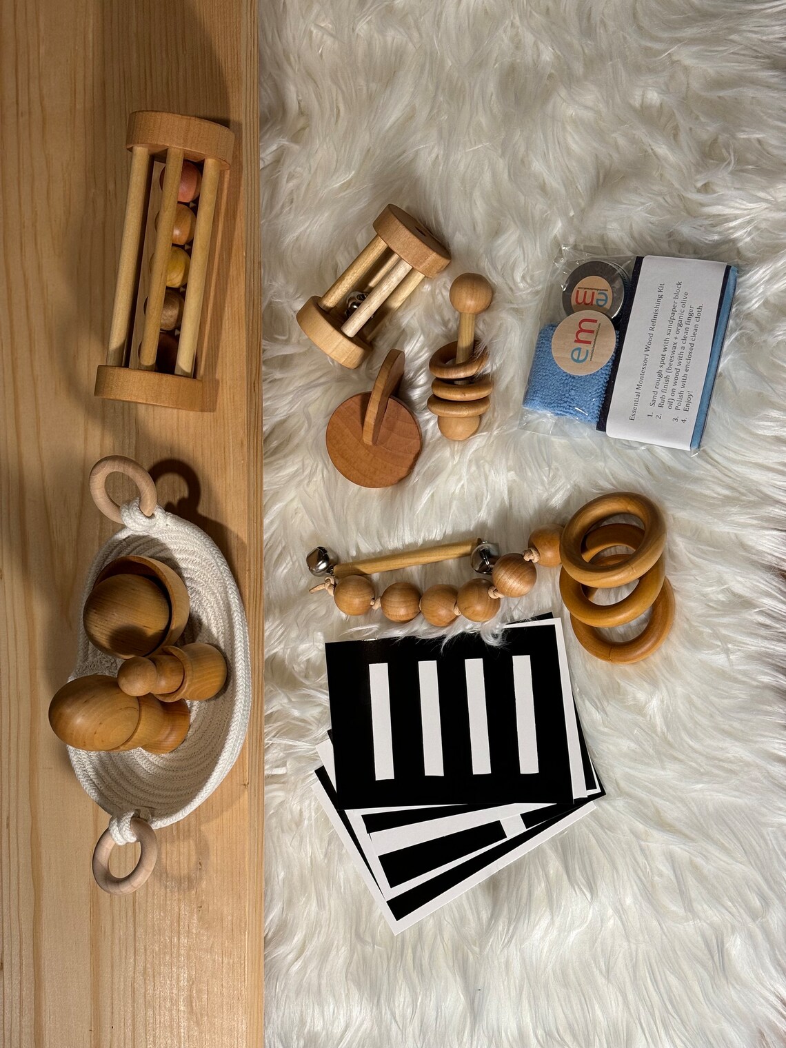 A variety of Essential Montessori wooden toys.