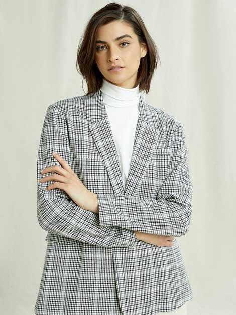 Sustainable Blazers: People Tree's Jaspal Checked Jacket in Grey Check