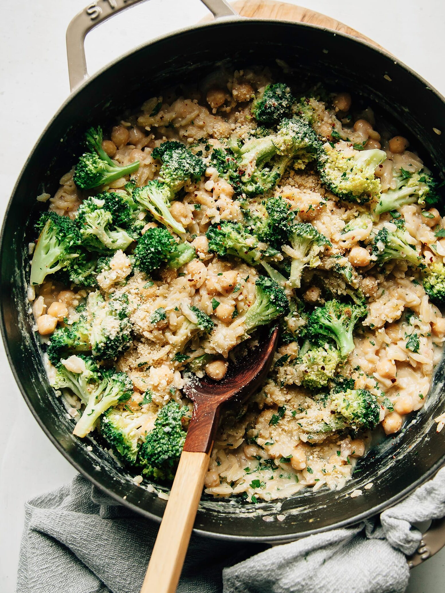 The First Mess Creamy Lemon Orzo with Chickpeas and Broccoli