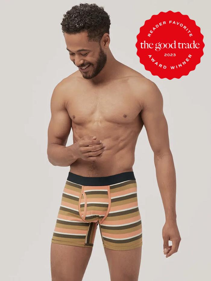 A model wears striped boxer briefs. The TGT 2023 Award Winner Badge is on the right corner of the image. 
