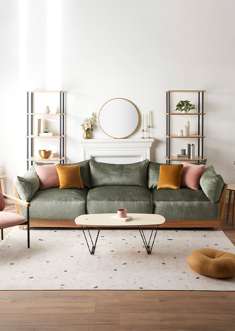 An Inside Weather couch in a styled living room. 