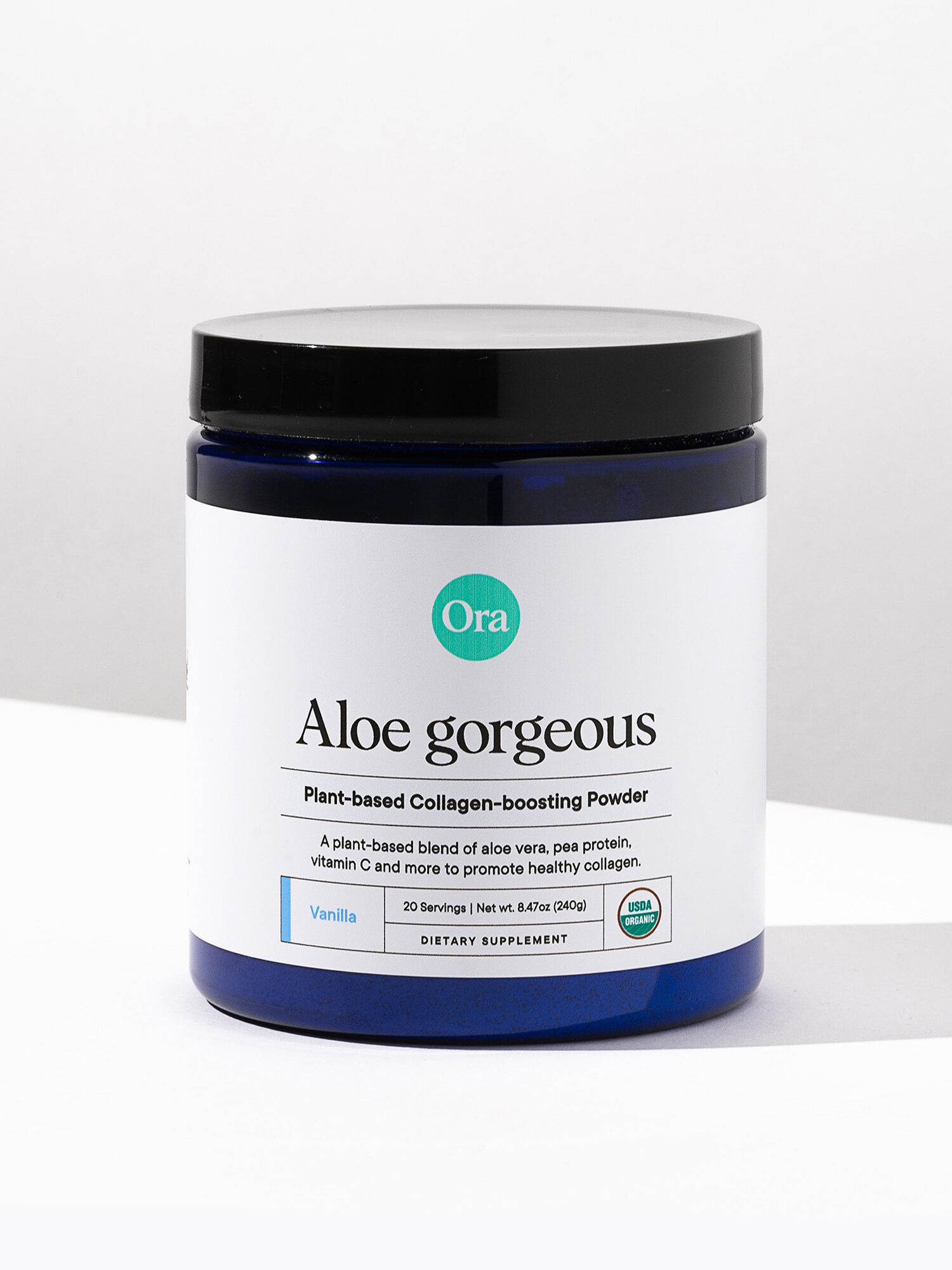 A jar of Ora Aloe Gorgeous collagen. 