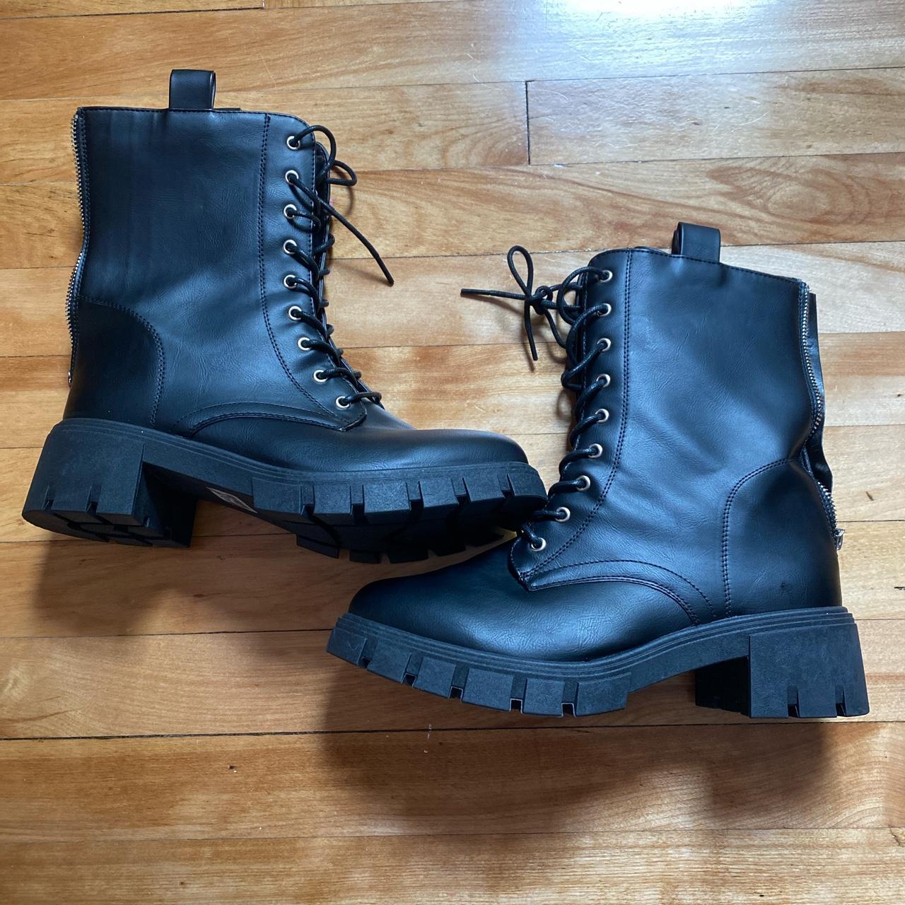 Black heeled combat boots