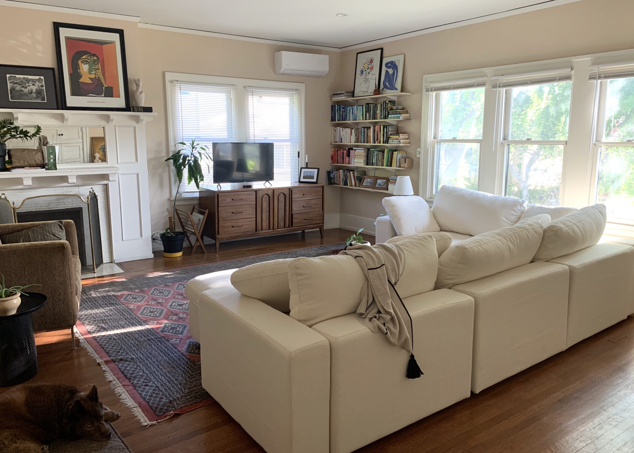 The back of a 7th Avenue 4-seat Modular corner sectional in white, set up in our editor's living room.