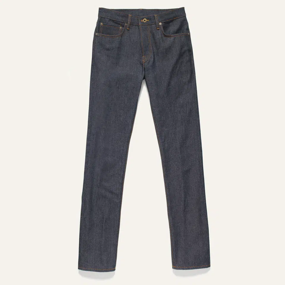 A pair of American-made dark wash jeans.