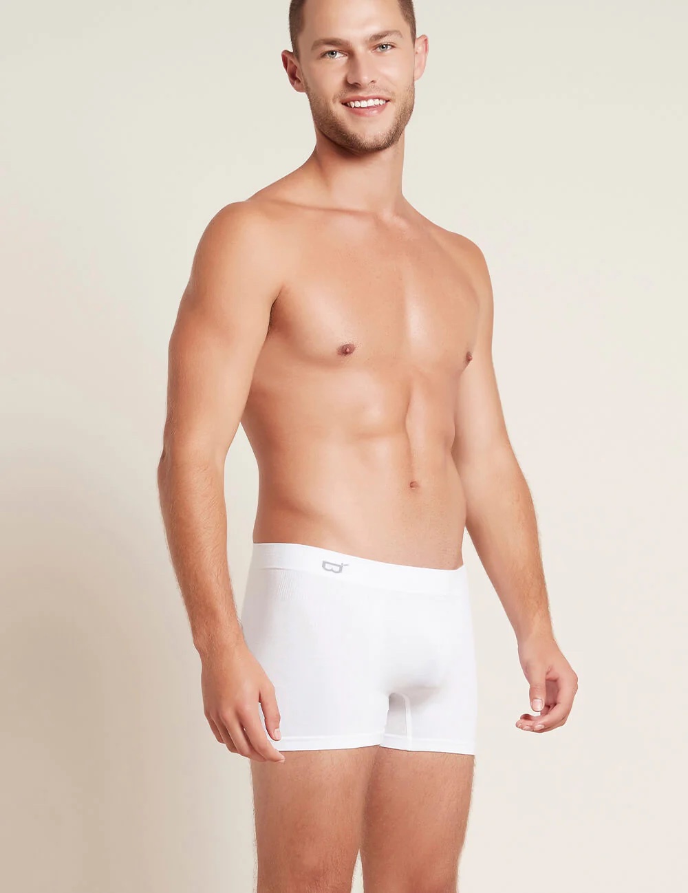 A model in white boxer briefs.