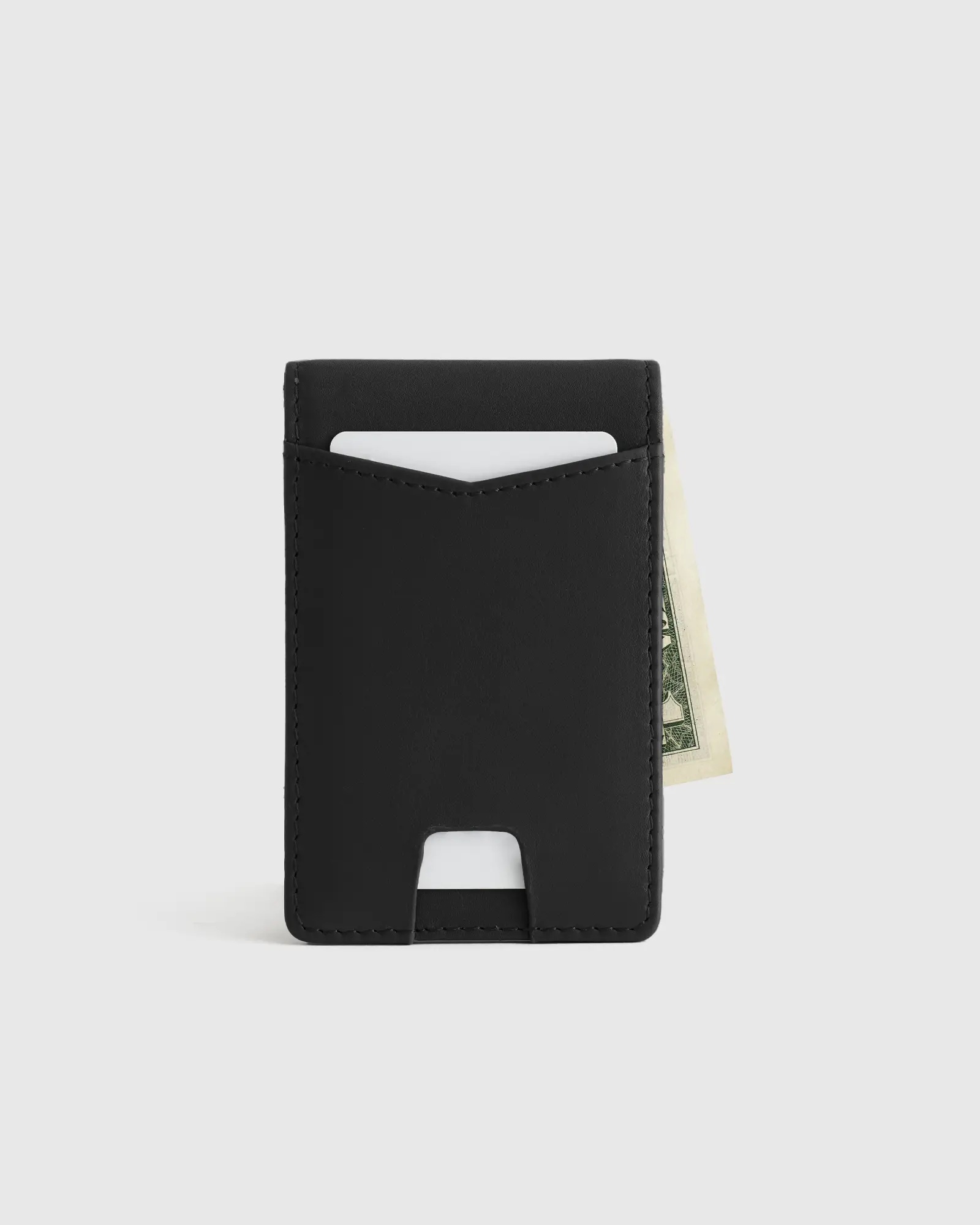 A black leather slim wallet. 