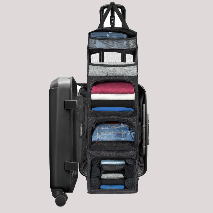 Carry-On Quilted Sustainable Luggage, Black Travel Suitcase