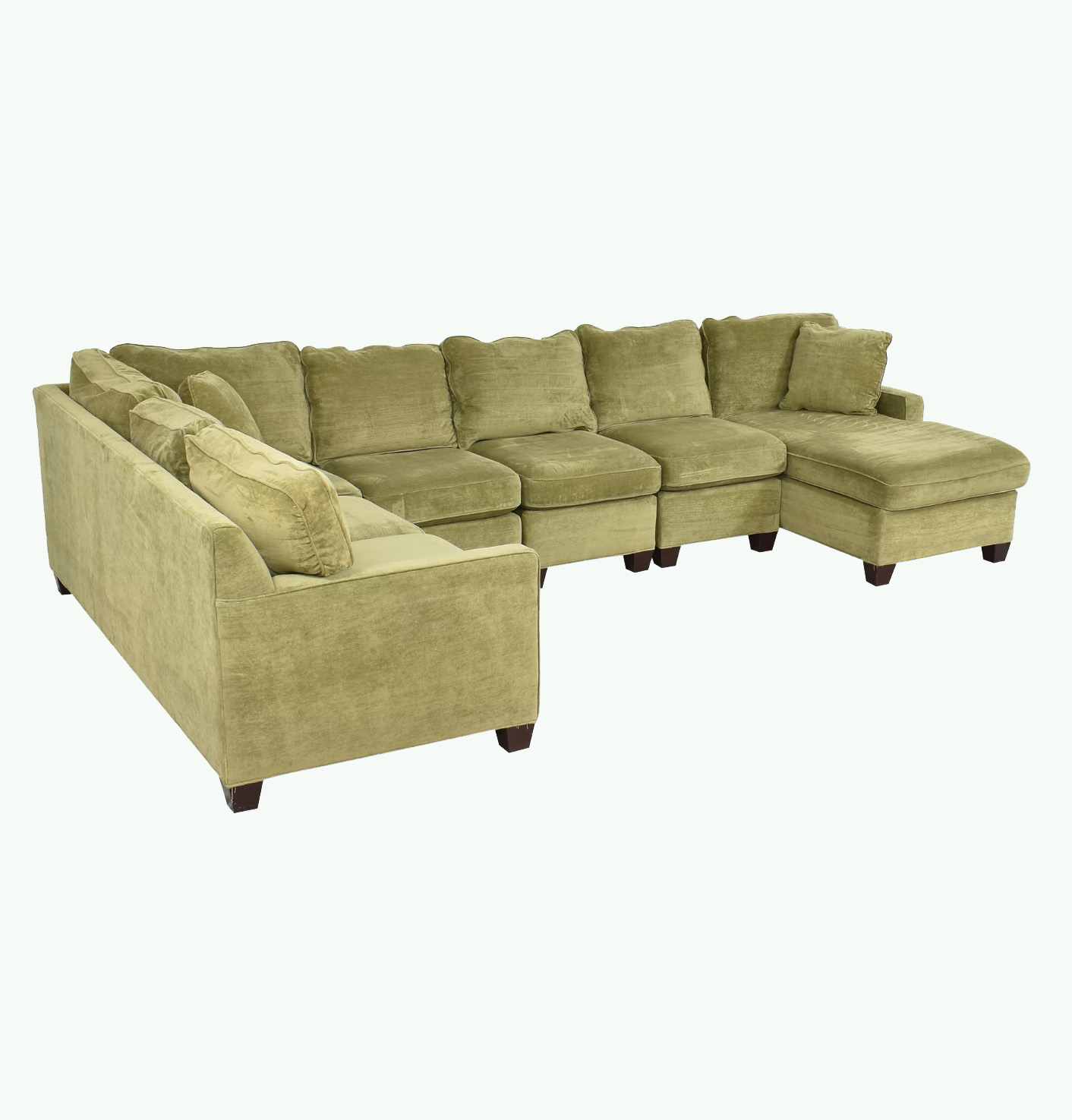 An olive green sectional sofa.