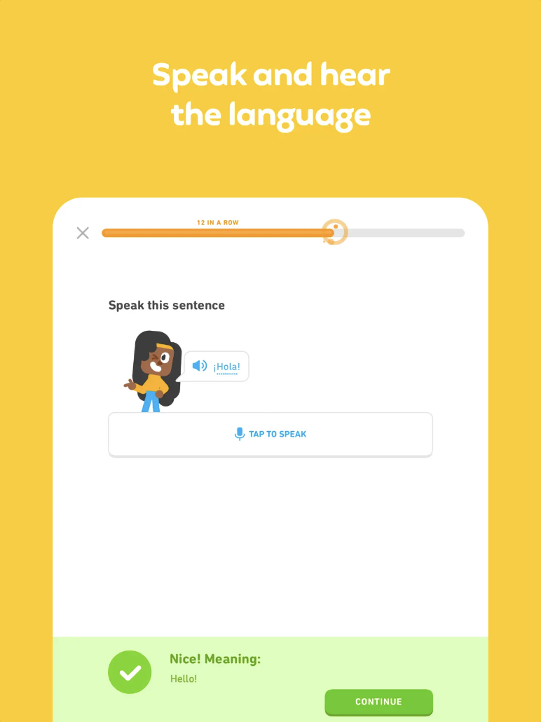 Screenshot of the Duolingo app. 