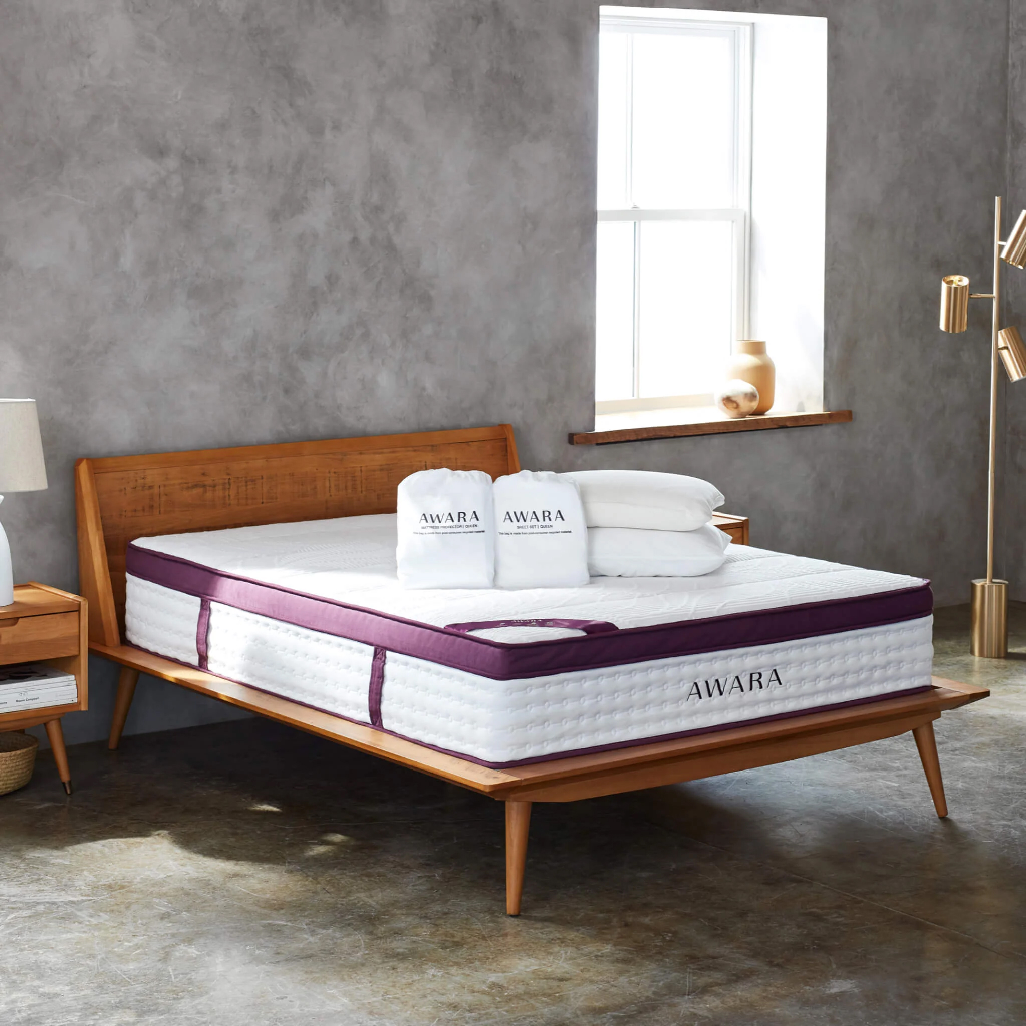 A bed with an Awara mattress.