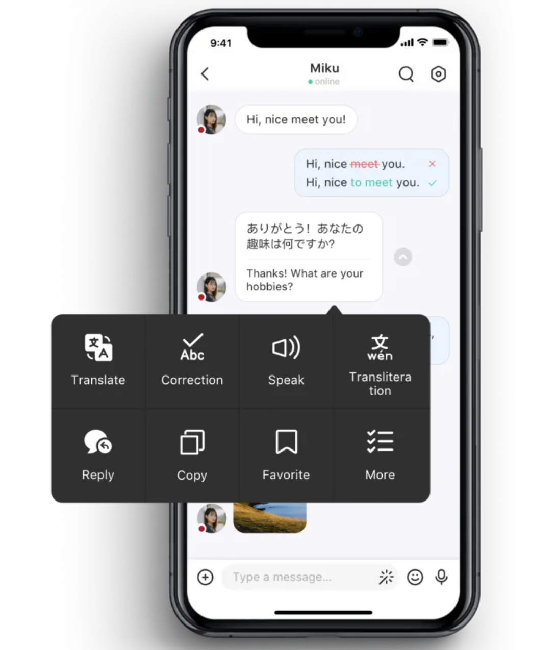 Screenshot of the HelloTalk app.