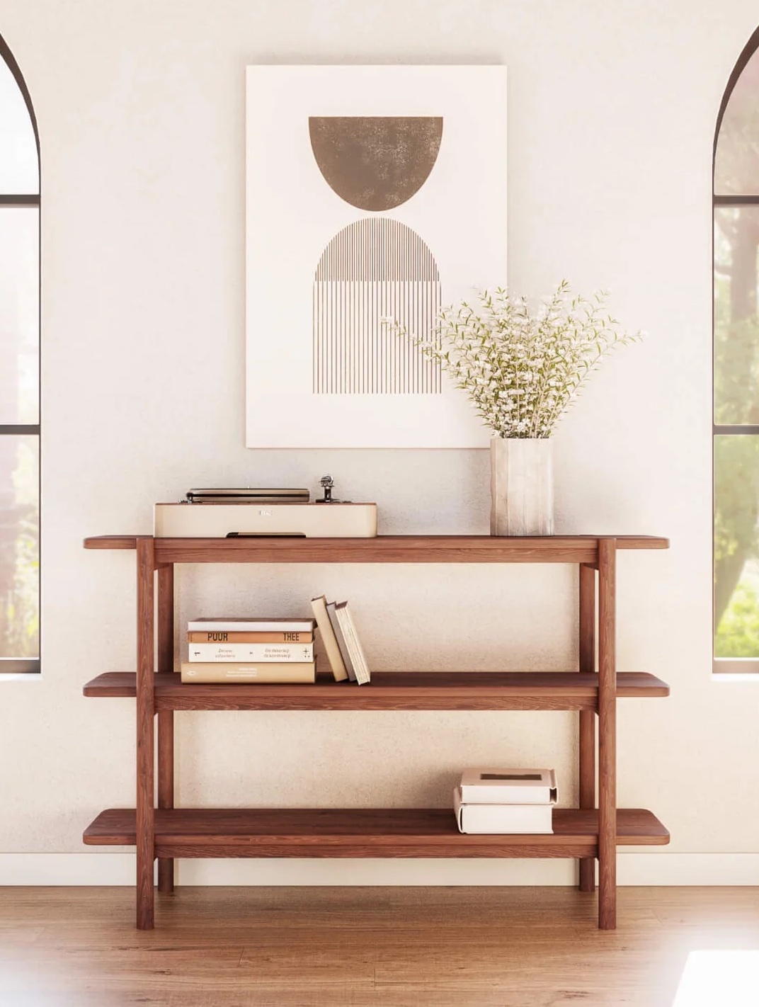 A styled Medley shelf in a styled living space. 
