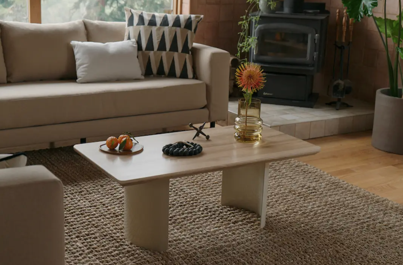 A Sabai coffee table in a styled living room. 