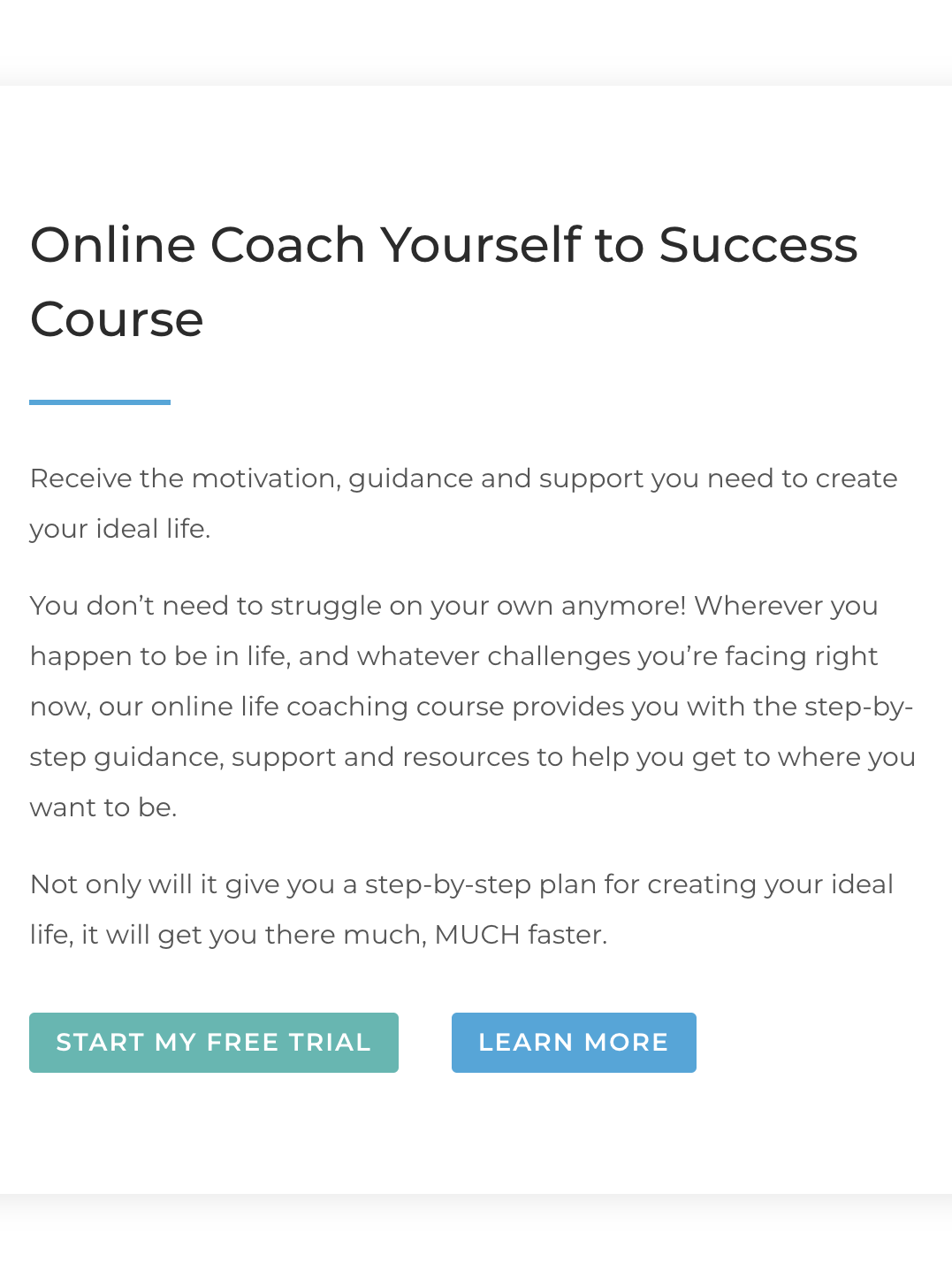 A screenshot of the LifeCoach site. 