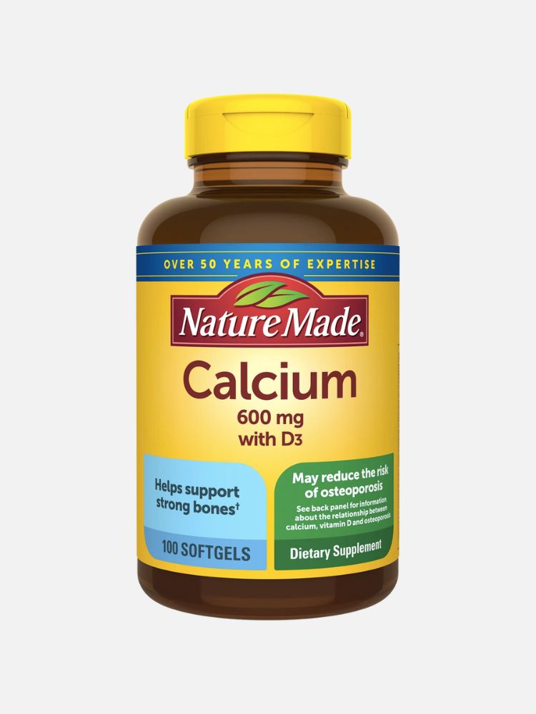 A bottle of Nature Made Calcium, softgels.
