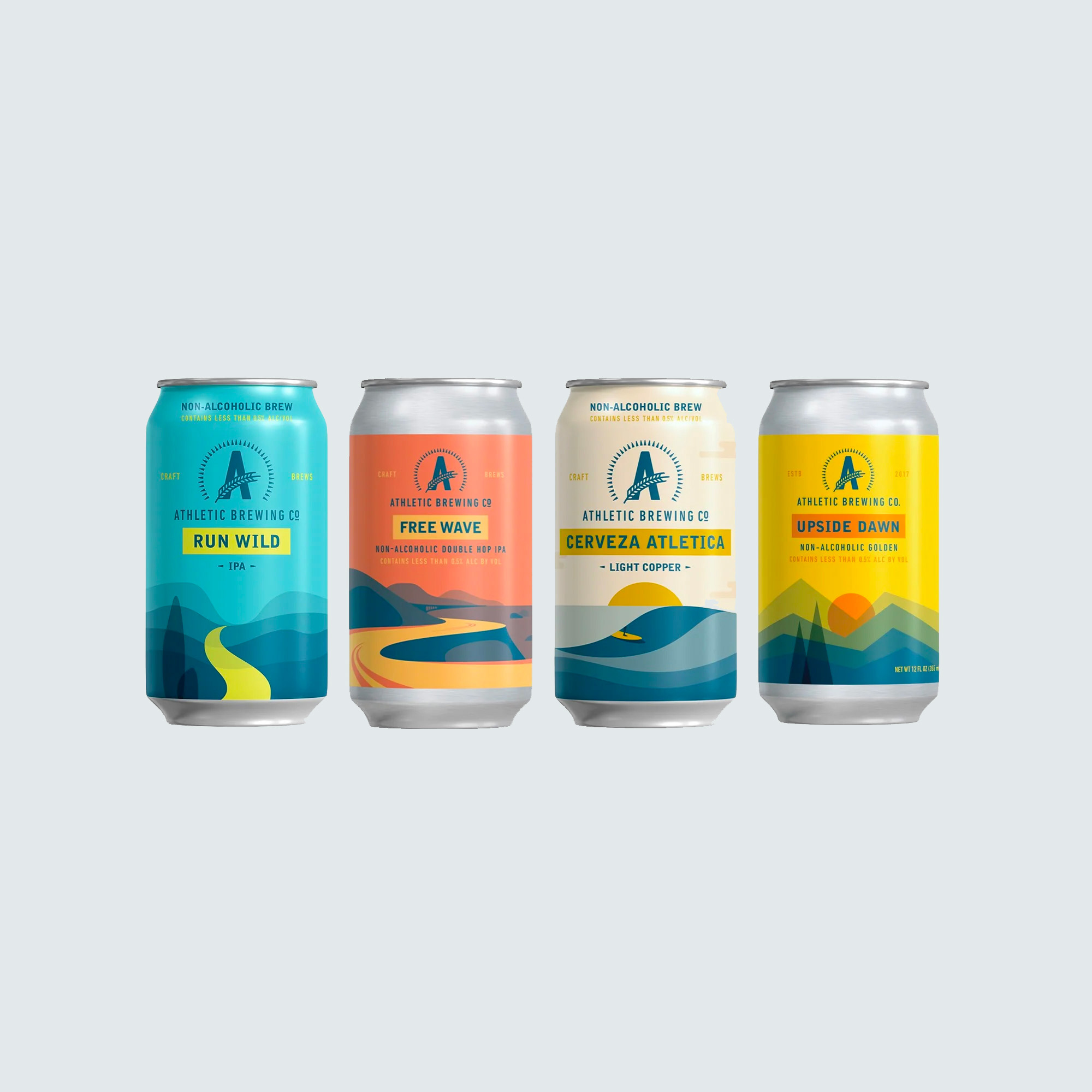 Four Athletic Brewing cans.