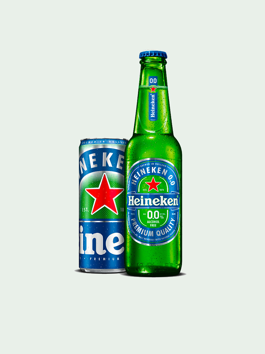 A can and bottle of Heineken 0.0.