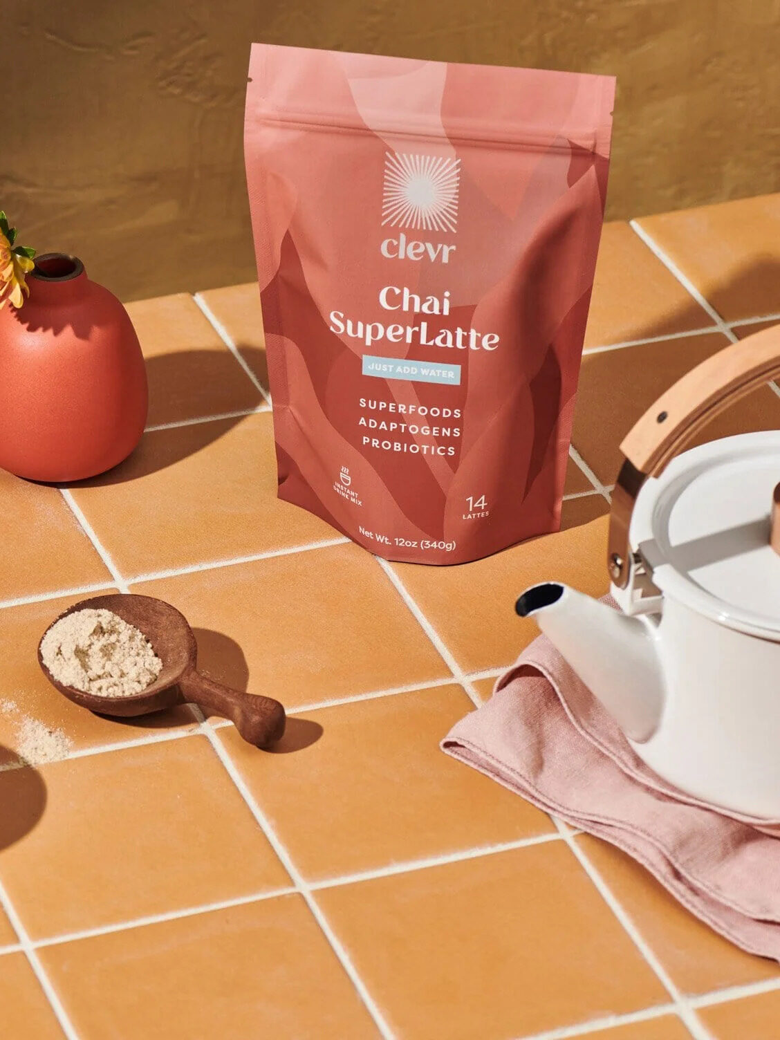 A pack of Clevr Chai coffee alternative.