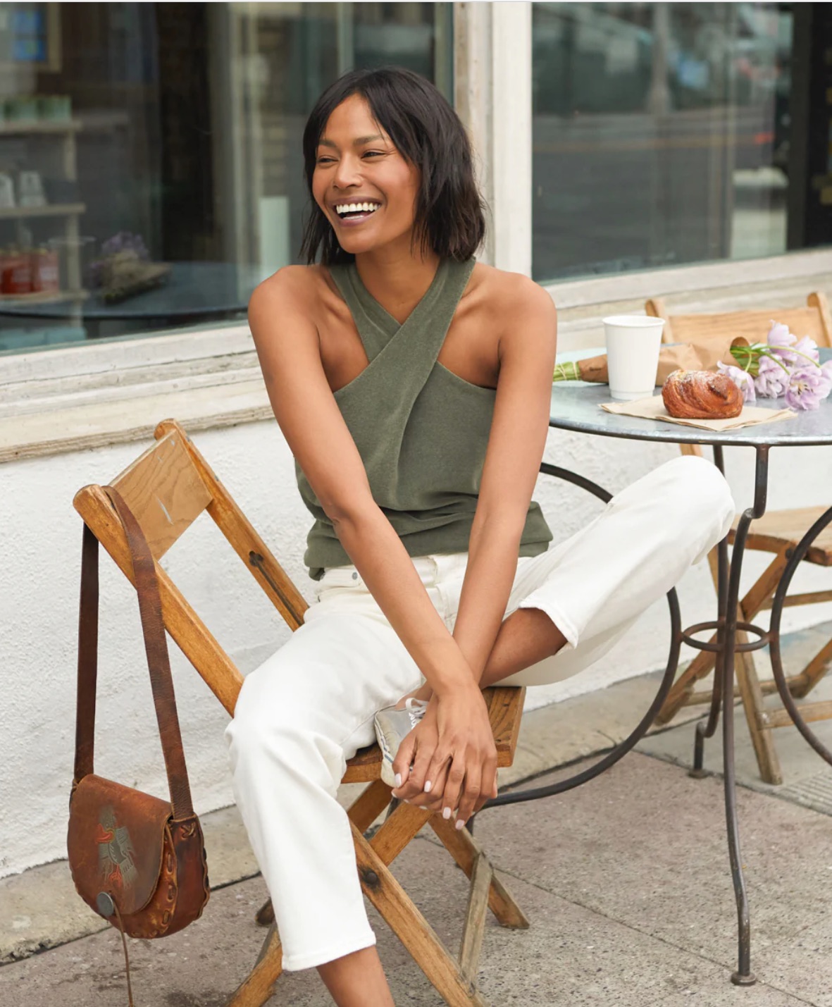 A model wearing PFAS-free Outerknown clothing