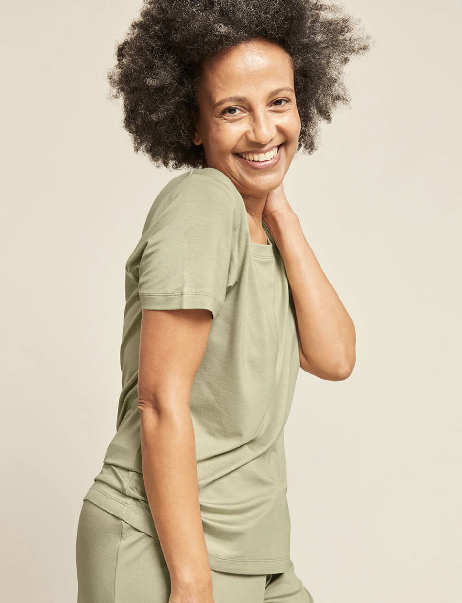 A model wearing Boody organic bamboo clothes