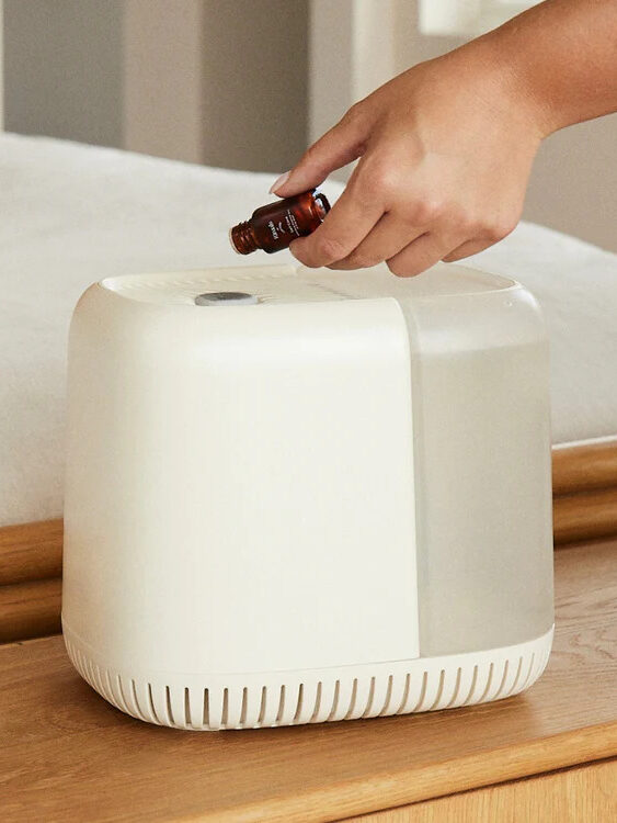Essential oils being added to a Canopy air purifier and humidifier.