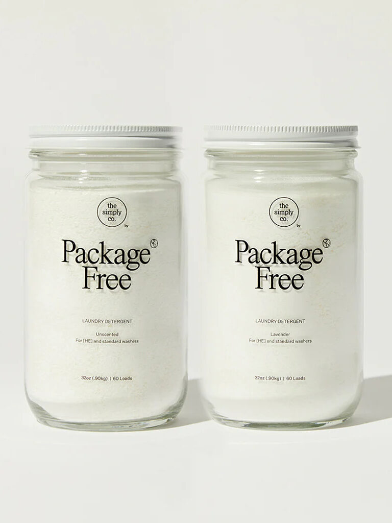 Two jars of Package Free laundry detergent.