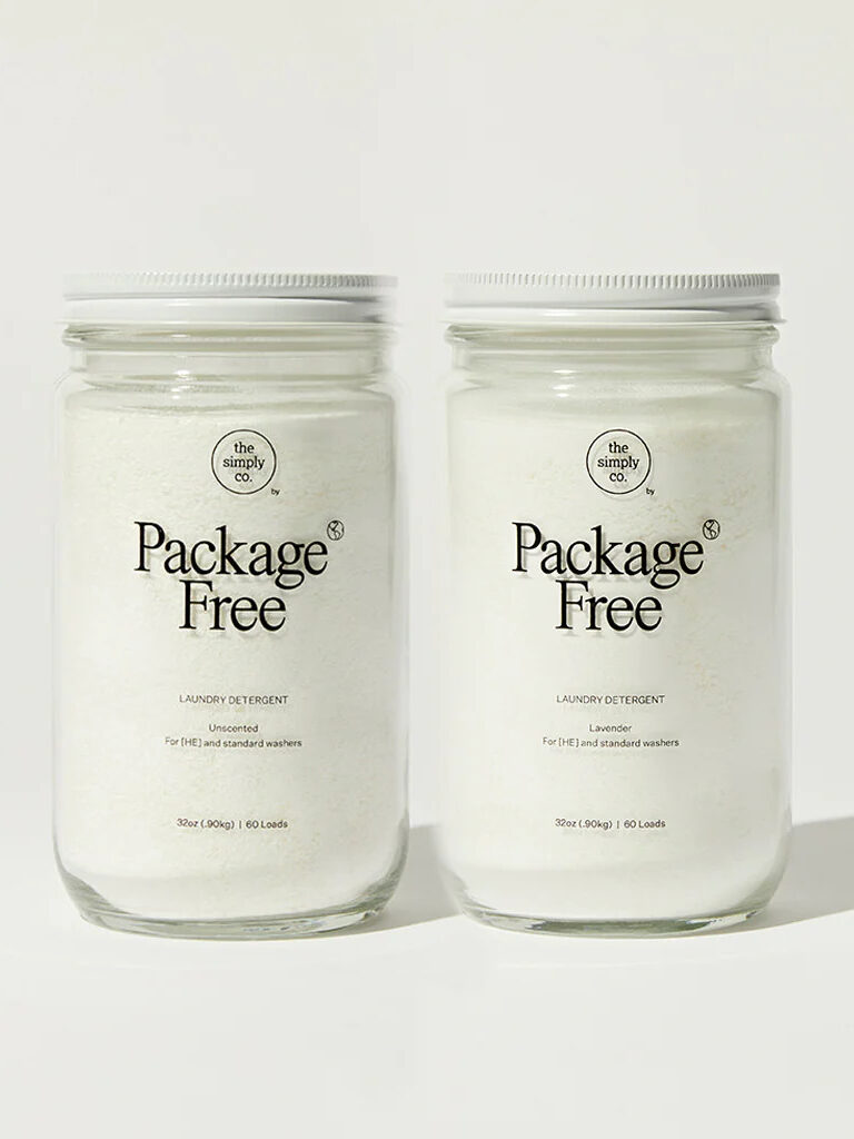 Two jars of Package Free laundry detergent. 