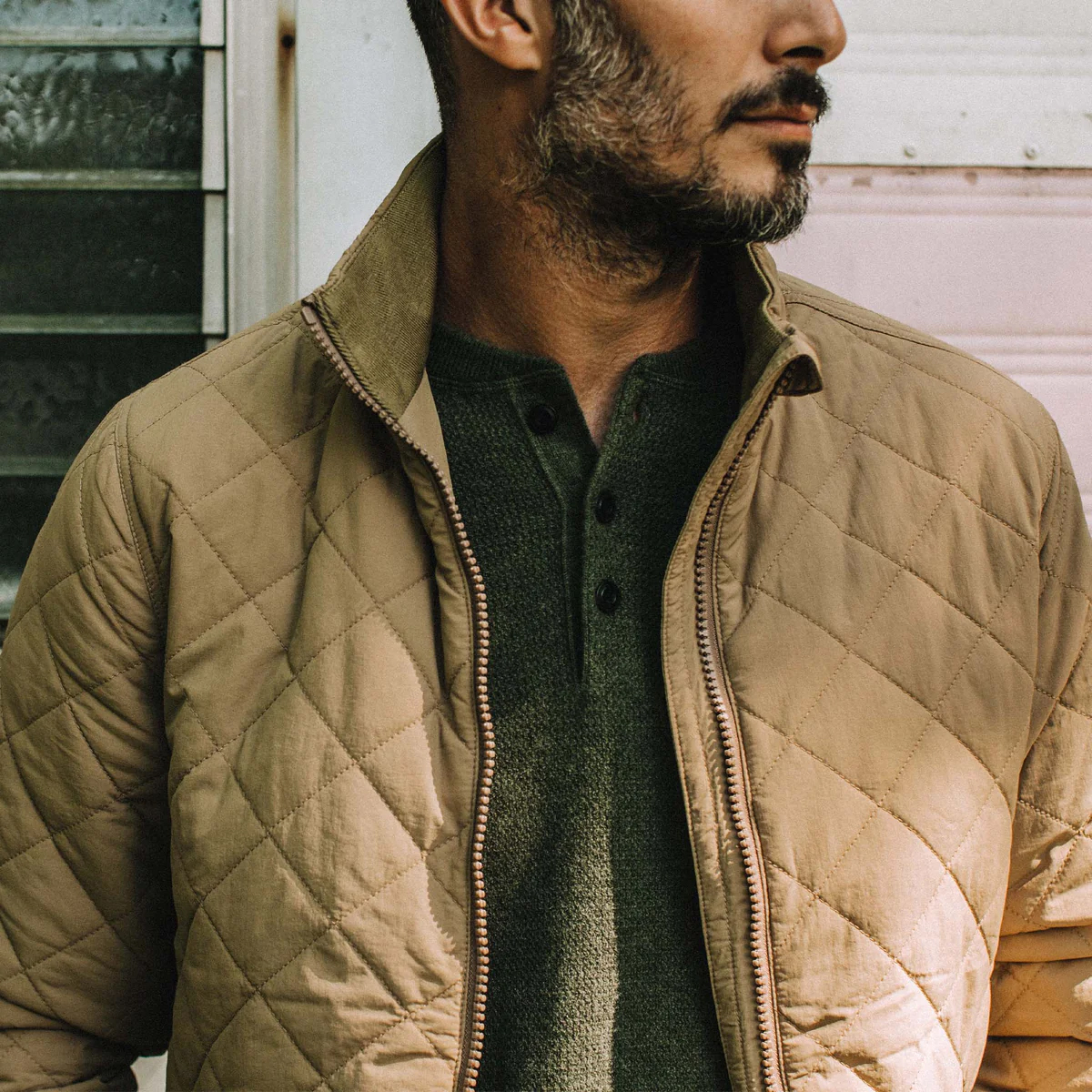 A model wearing a Taylor Stitch sustainable jacket for men