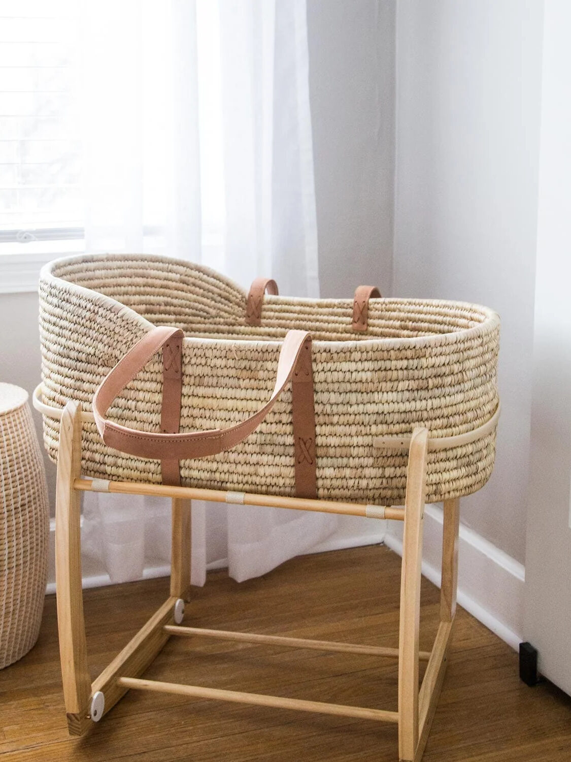 A woven crib basket by Ten Thousand Villages. 