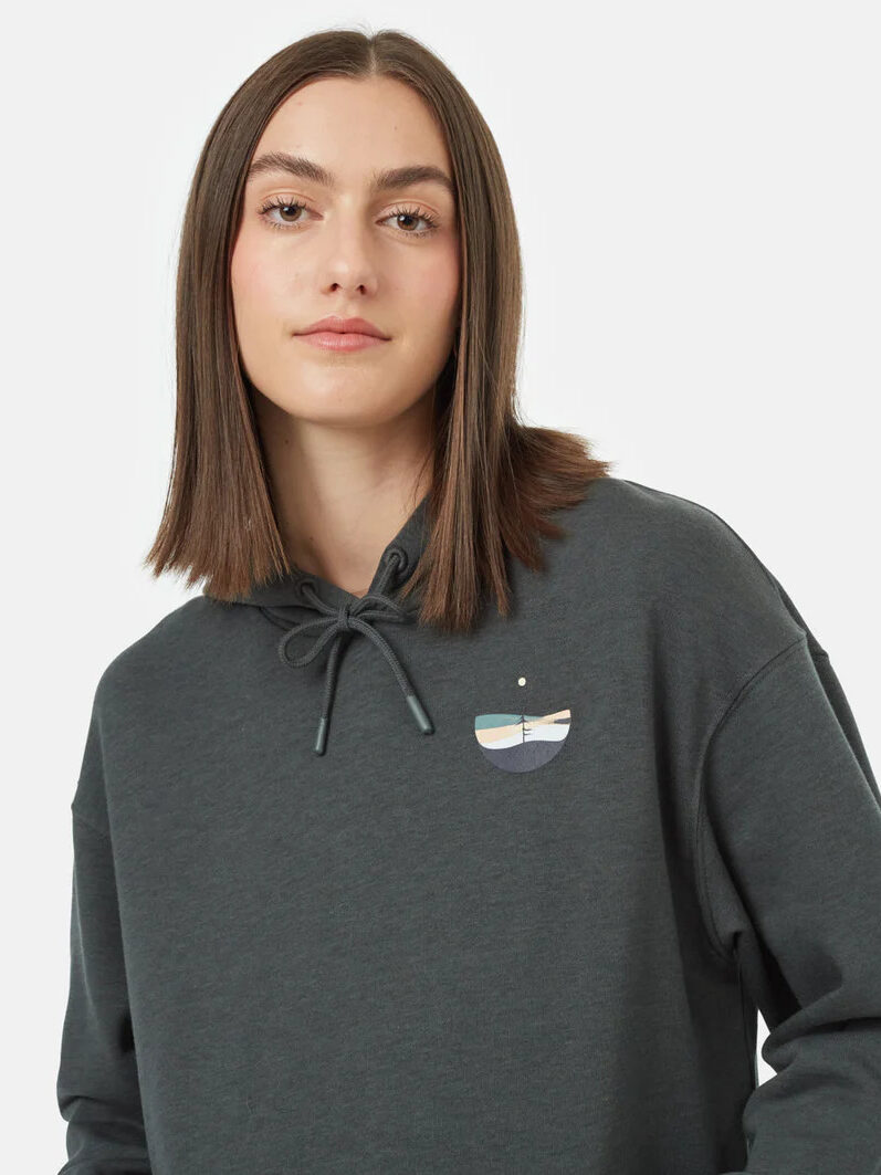 A model wearing a grey tentree hoodie.