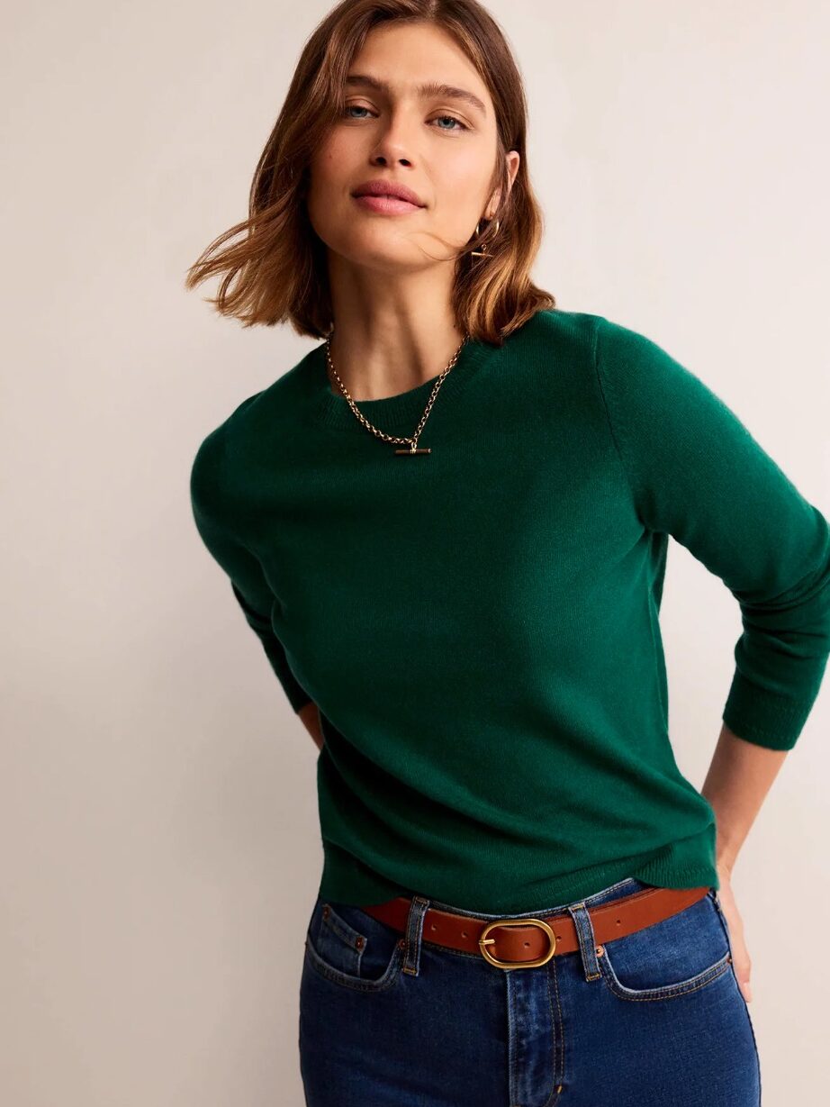 A model wearing a sustainable sweater from Boden