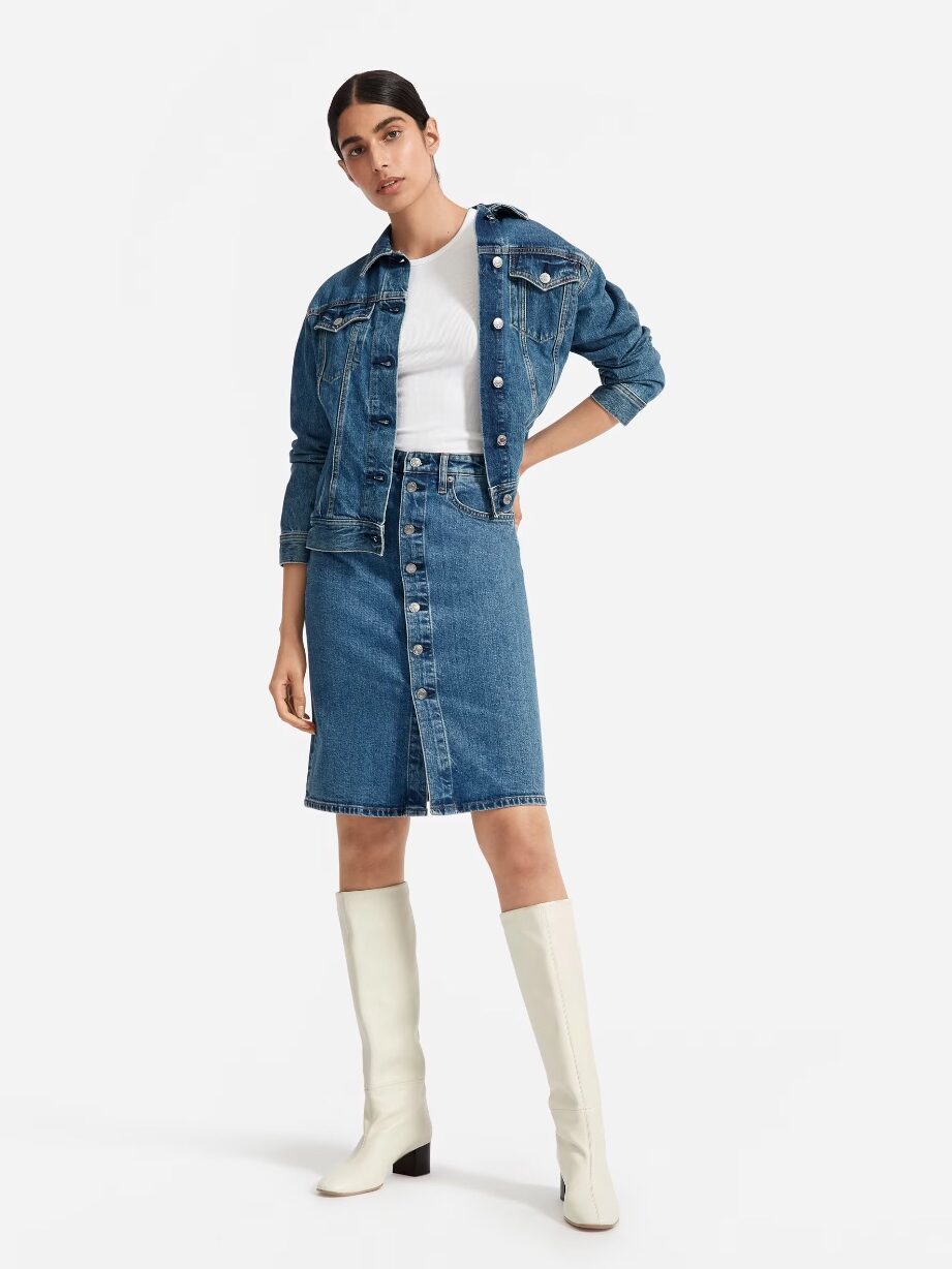 A model wearing sustainable boots from Everlane
