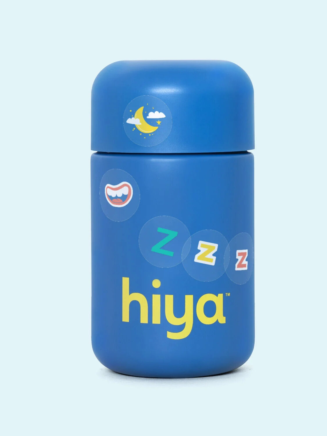 A blue bottle of hiya kids sleep supplements.