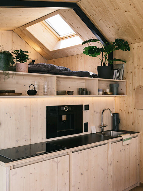 The interior of a Home Depot tiny home. 