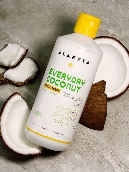 A studio shot of Alaffia's Everyday Coconut conditioner.