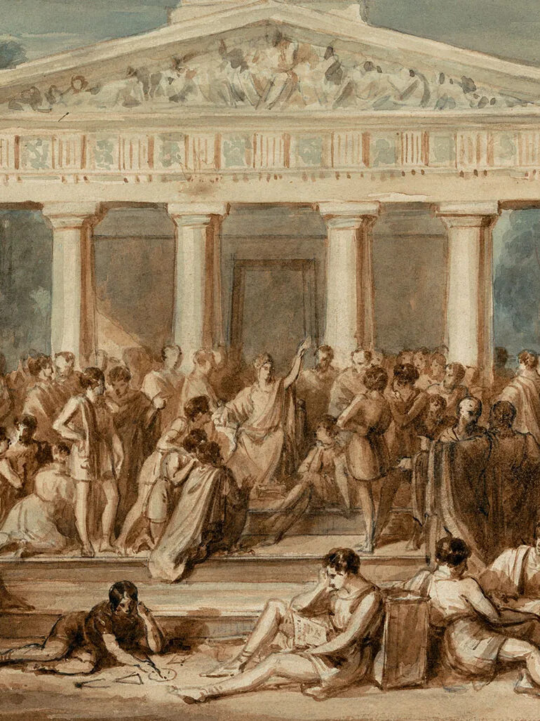 Painting of women philosopher Hypatia of Alexandria teaching