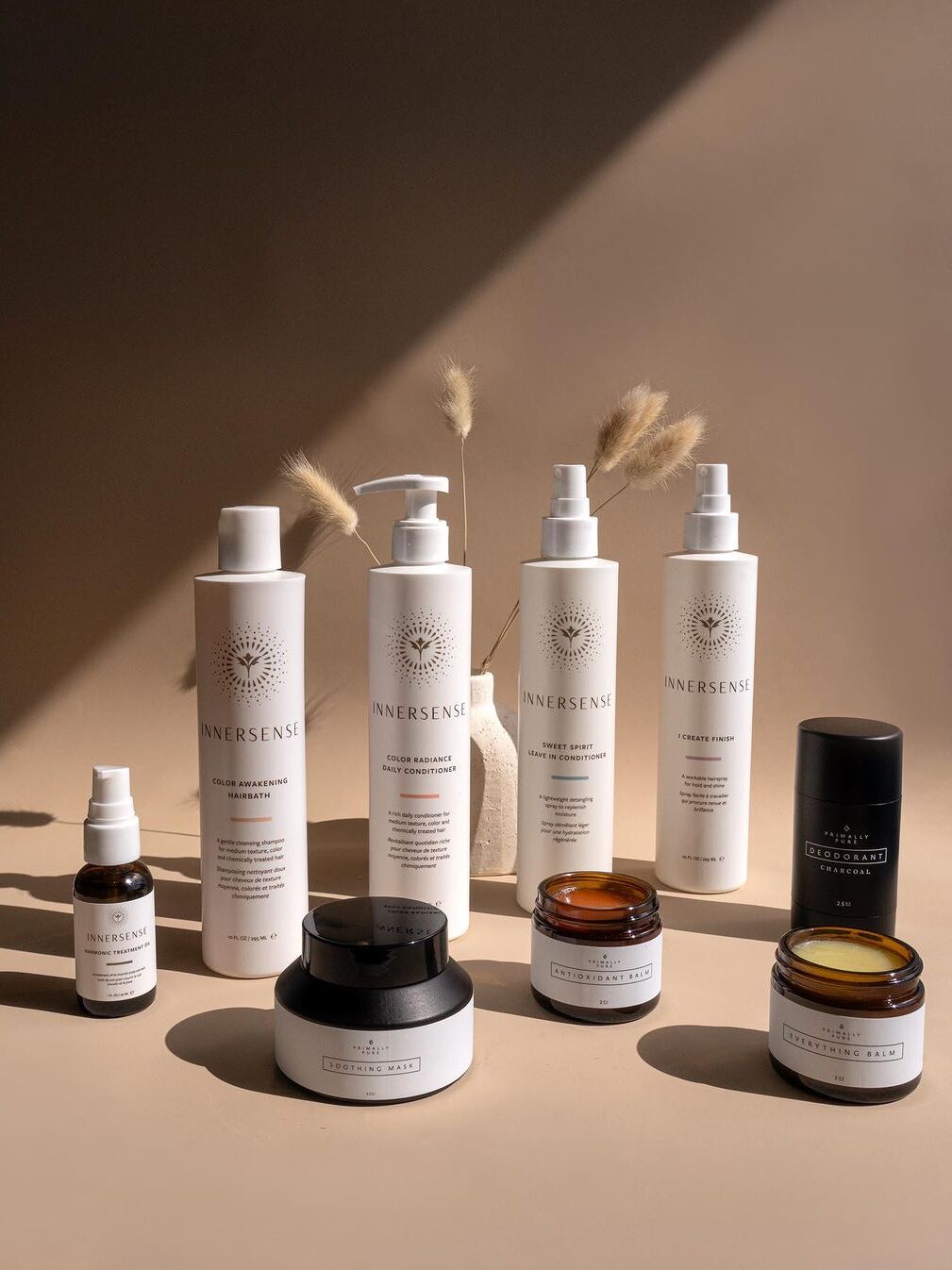 A studio shot of popular Innersense hair products.