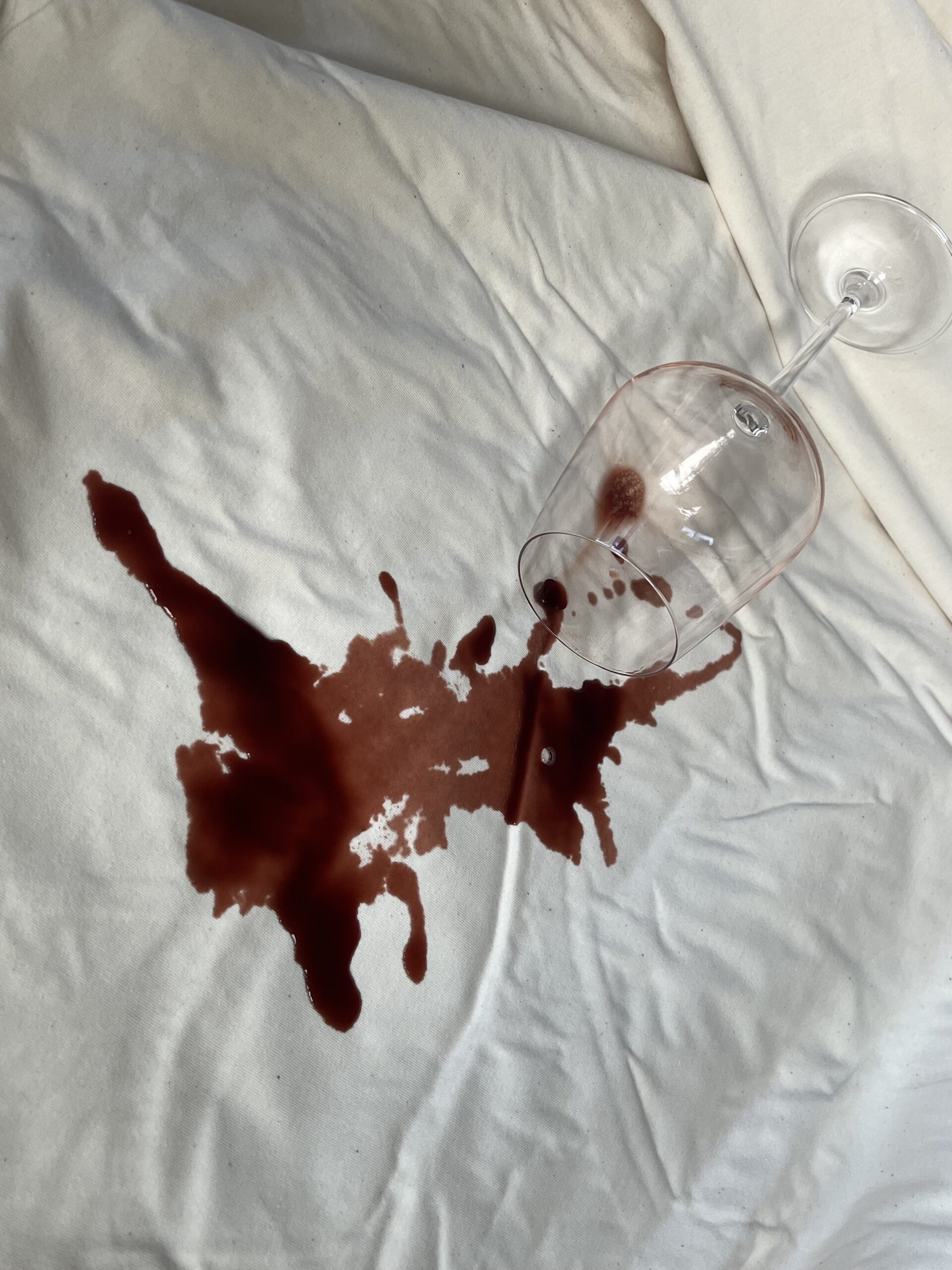 A wine spill on the mattress protector from Birch