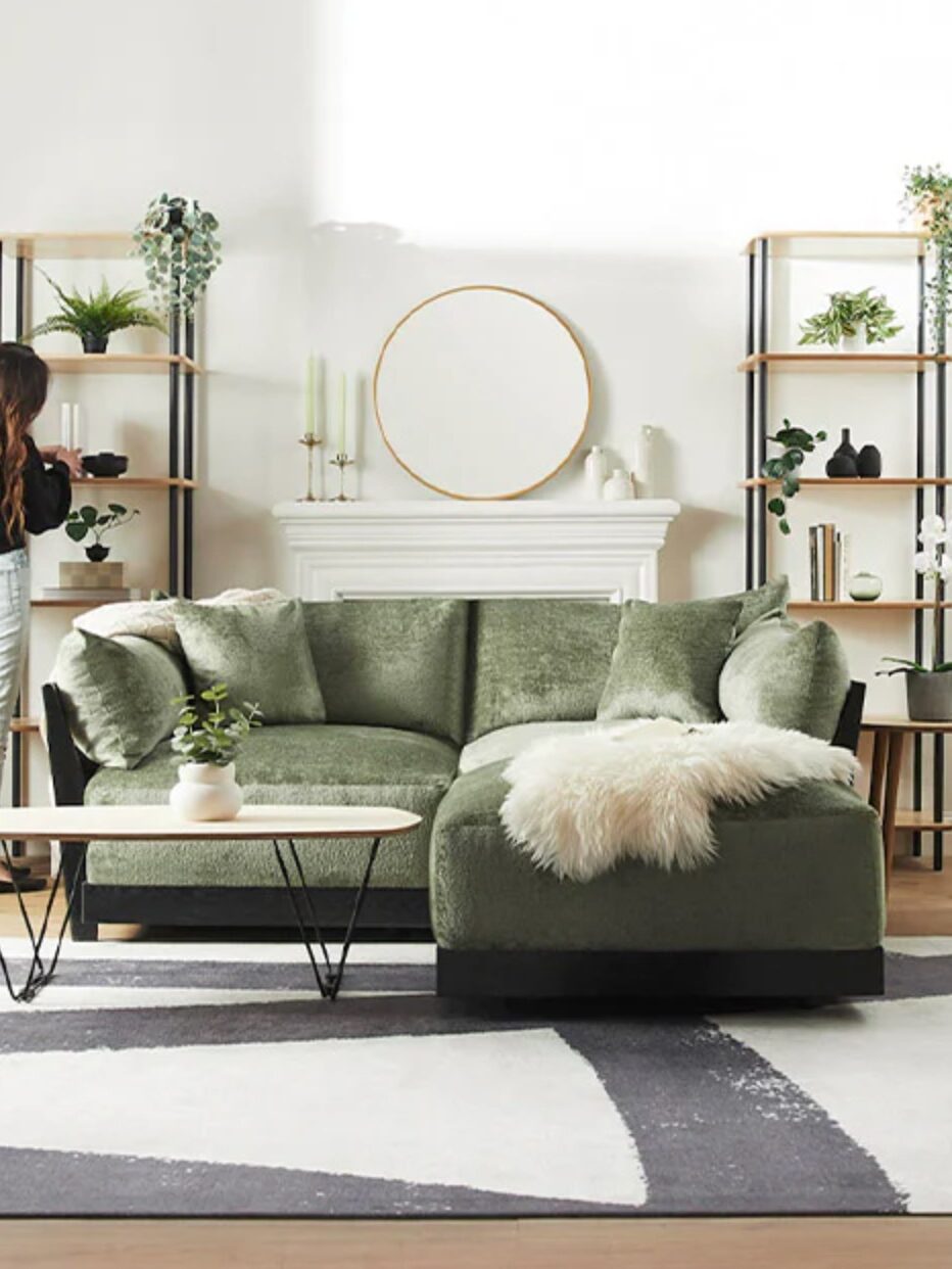 A sustainable velvelt green sofa from Inside Weather