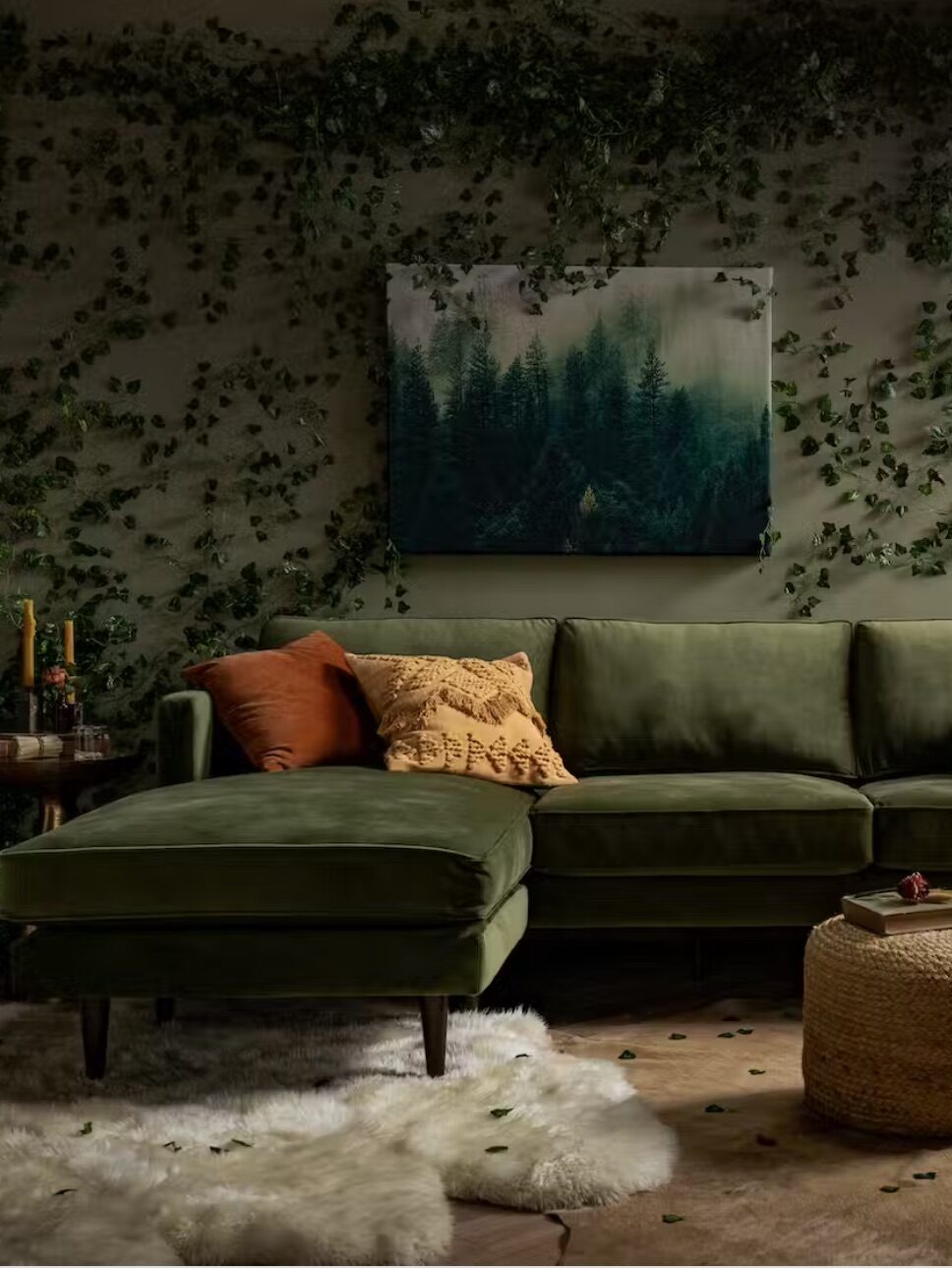 A sustainable velvelt green sofa from Joybird