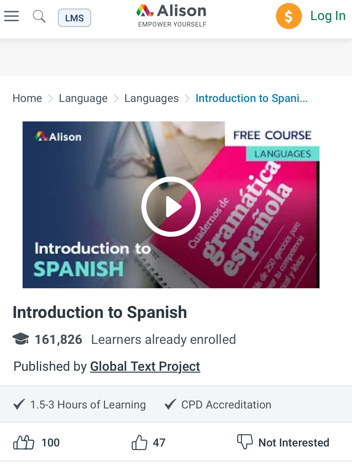 A screenshot of an Alison online course. 