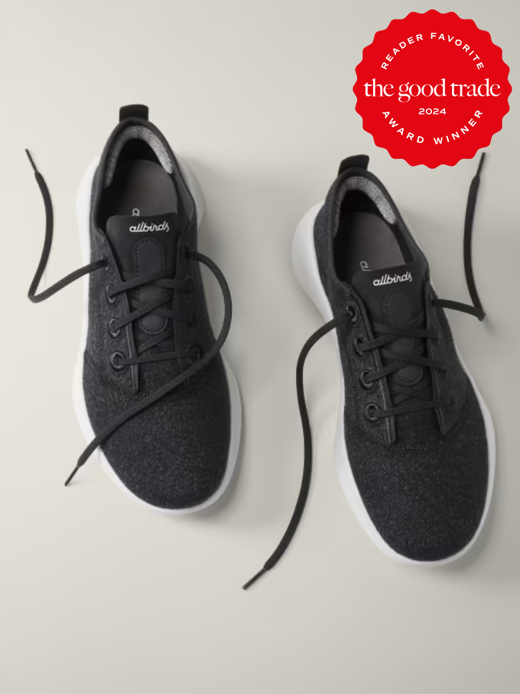 A pair of Allbirds sneakers. The TGT 2024 Award Winner Badge is on the right corner of the image.