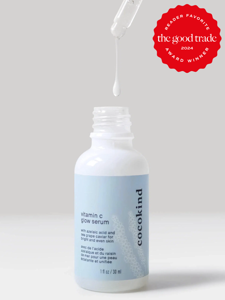 A bottle of cocokind's vitamin c glow serum. The TGT 2024 Award Winner Badge is on the right corner of the image.