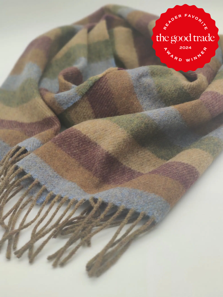 An etsy sustainable scarf. The TGT 2024 Award Winner Badge is on the right corner of the image.