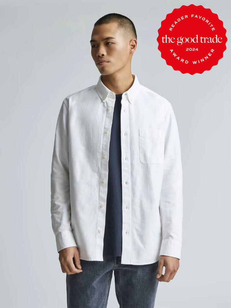 A model wearing Everlane clothing. The TGT 2024 Award Winner Badge is on the right corner of the image. 