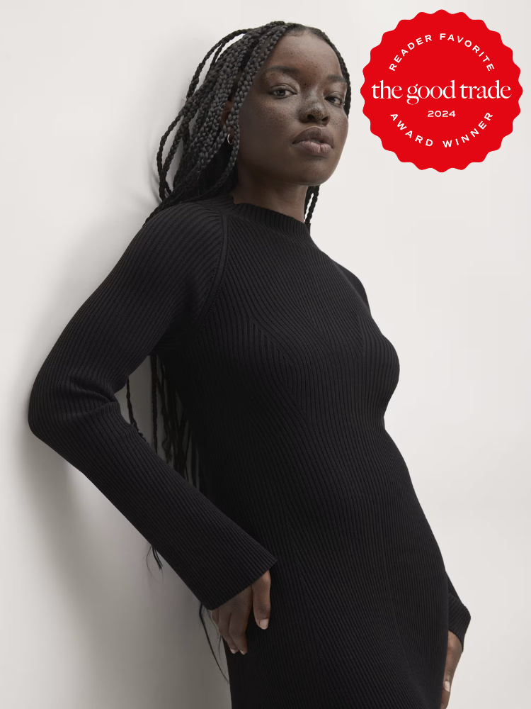 A model wearing Everlane PFAS-free clothing. The TGT 2024 Award Winner Badge is on the right corner of the image. 