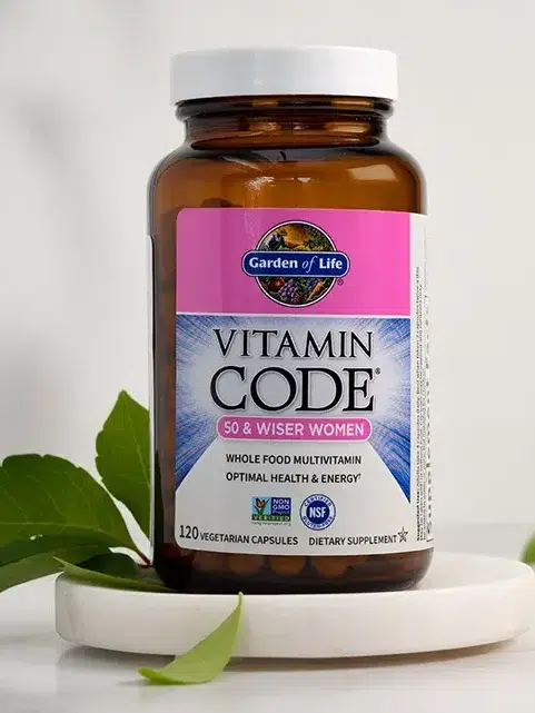 A bottle of Garden of Life Vitamin Code 50 & Wiser Women Multivitamins. 