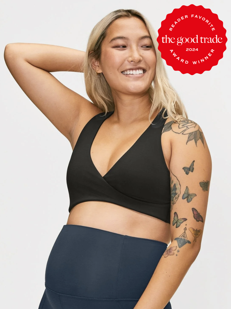 A Girlfriend Collective nursing bra. The TGT 2024 Award Winner Badge is on the right corner of the image. 