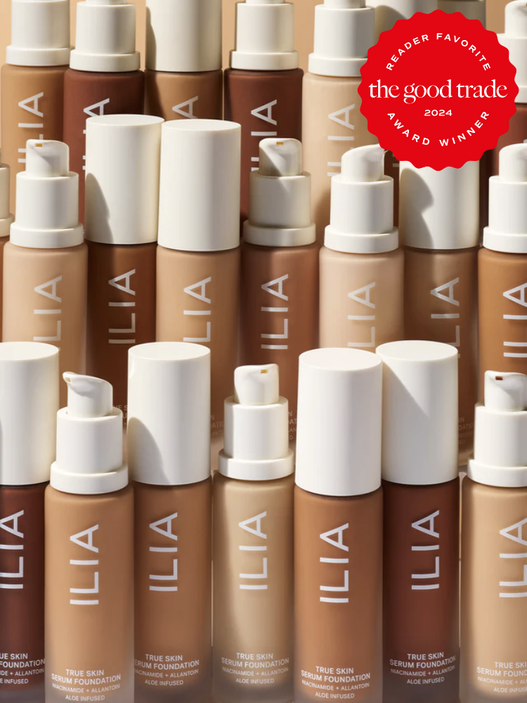 ILIA True Skin foundations in all shades. The TGT 2024 Award Winner Badge is on the right corner of the image.